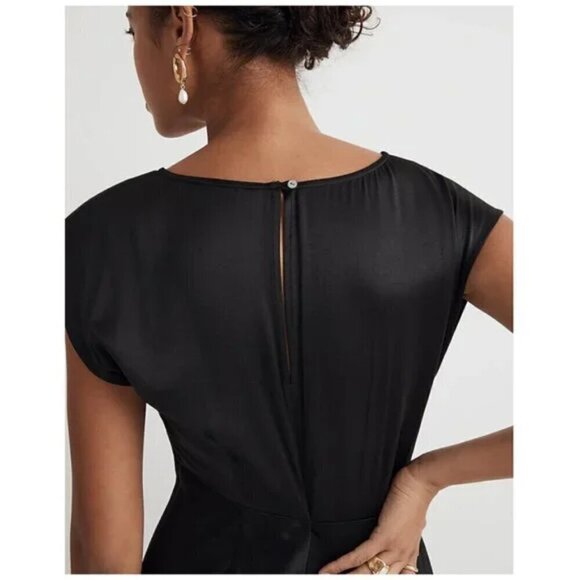 Madewell Wide V-Neck Drapey Satin Midi Dress Black Size 0/XS NWT - Picture 4 of 11
